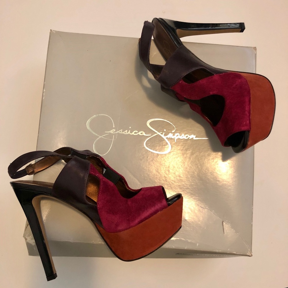 Multi color faux suede & leather Jess S. heels